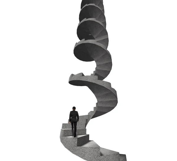 Businessman climbing concrete spiral staircase — Stock Photo, Image