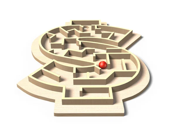 Geld Form Labyrinth Ballspiel, 3d Illustration — Stockfoto