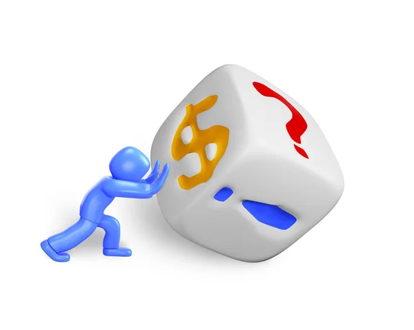 3d man pushing dice, isolated on white, 3D illustration