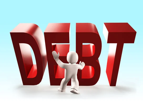 3d people stopping red DEBT word falling, 3D illustration — Stock Photo, Image