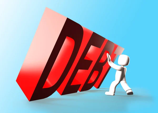 3d man stopping red DEBT word falling, 3D illustration — Stock Photo, Image