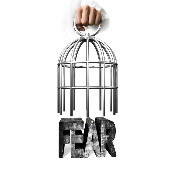 Kézi nyitott kalitkát elkapni a félelem szó — Stock Fotó