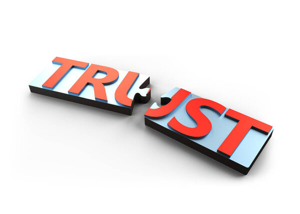 Puzzle pieces with word TRUST, 3D illustration.