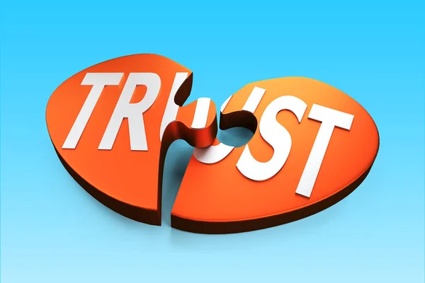 Herzförmiges Puzzle mit Wort Vertrauen, 3D-Illustration. — Stockfoto