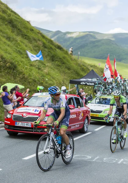 Dva cyklisté na Col de Peyresourde - Tour de France 2014 — Stock fotografie