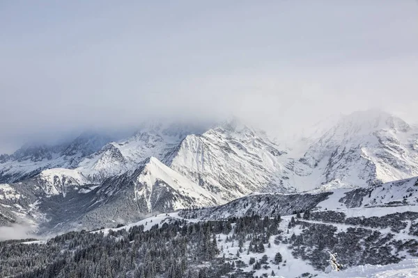 Chmury, obejmujące szczyty Alp — Zdjęcie stockowe