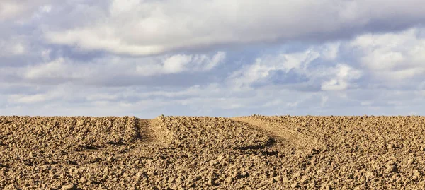 Traces of a tractor on an empty filed — Stock Photo, Image