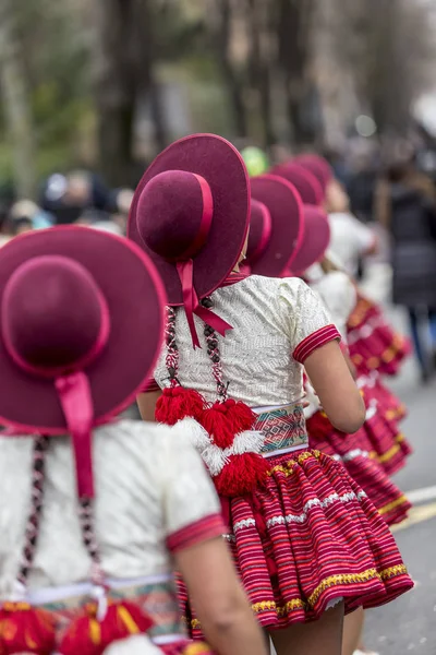 Fila de Sombreros Rojos - Carnaval de Paris 2018 — Foto de Stock