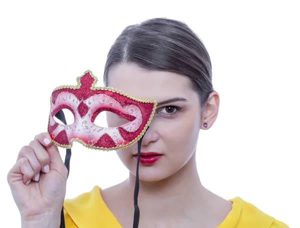 Portrait of a Young Woman with a Mask — Stock Photo, Image