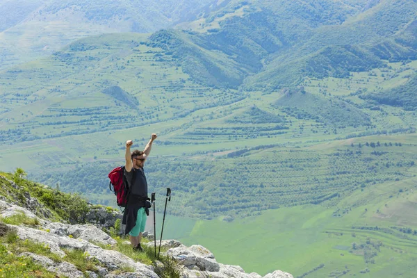 Happy Hiker in Mountains — Stock Photo, Image