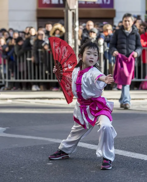 Little Girl Performing Martial Arts - Chinese New Year Parade, Paris 2018 — Stock Photo, Image