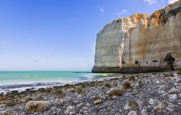 Afbeelding Van Het Rotsachtige Strand Van Tileul Haute Normandie Het — Stockfoto