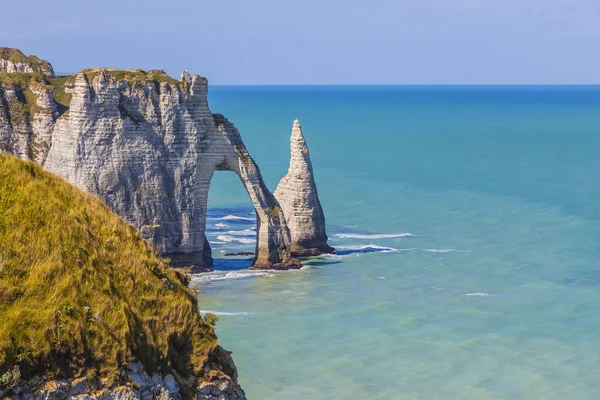 Konkretne Klify Etretat Górnej Normandii Francji Czasie Odpływu Rock Igły — Zdjęcie stockowe
