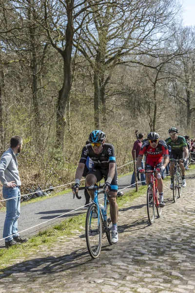 A Peloton, az erdő Arenberg-Paris Roubaix 2015 — Stock Fotó
