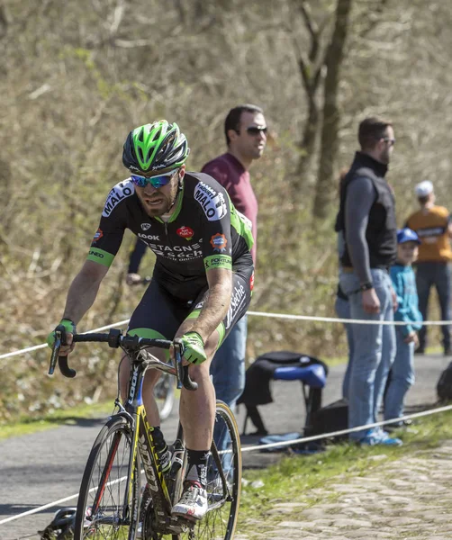 Cyklista Daniel Mclay v Roubai lese Arenberg - Paříž — Stock fotografie