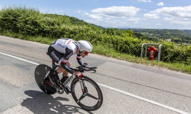 Bourgoin-Jallieu, Fransa-07, Mayıs, 2017: Alman bisikletçi takım zaman deneme aşamasında kriter du Dauphine 2017 4 sürme Sunweb, Johannes Frohlinger. 