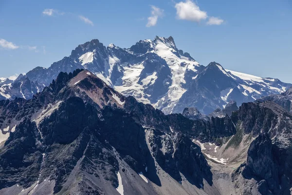 Paisagem Alta Altitude Alpes Com Picos Cobertos Neve Vistos Vale — Fotografia de Stock