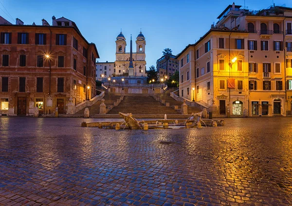 Widok Nocny Schody Hiszpańskie Fontana Della Barcaccia Rzymie Włochy — Zdjęcie stockowe