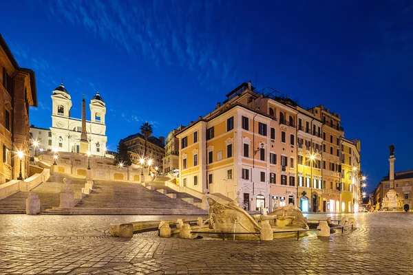 Widok Nocny Schody Hiszpańskie Fontana Della Barcaccia Rzymie Włochy — Zdjęcie stockowe