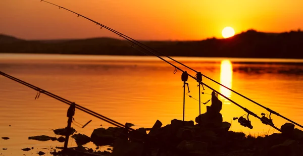 Fishing rods on the lake — Stock Photo, Image