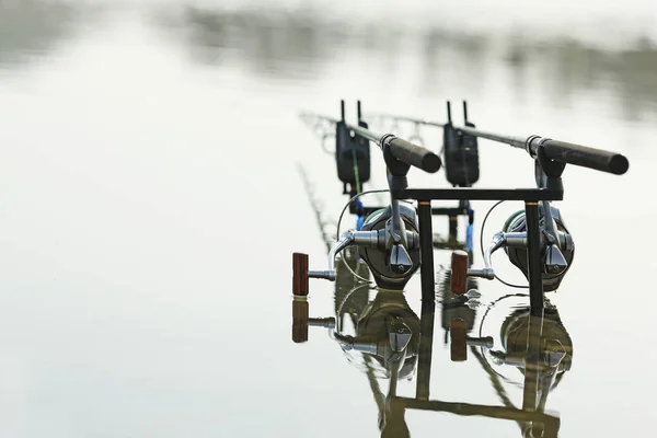 Carp Stand Fishing Rods Lake Stock Photo