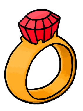 Altın yüzük pembe değerli taş ile. Fırça boya resimde.