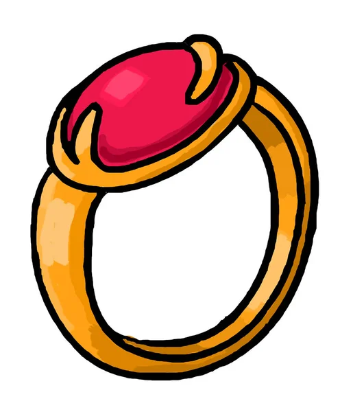 Zlatý prsten s růžovou drahokam. Obrázek Malování štětec. — Stock fotografie