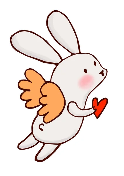 The rabbit congratulates Valentine on day and holds red heart — Stock Photo, Image