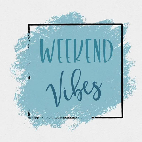 Weekend vibes text over handmade acrylic painted wave illustration — Stok Foto