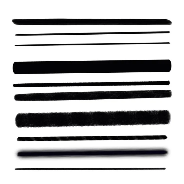 Hand drawn various shapes brush strokes. Creative black thin paint brush lines, isolated on white background. — Stock Photo, Image