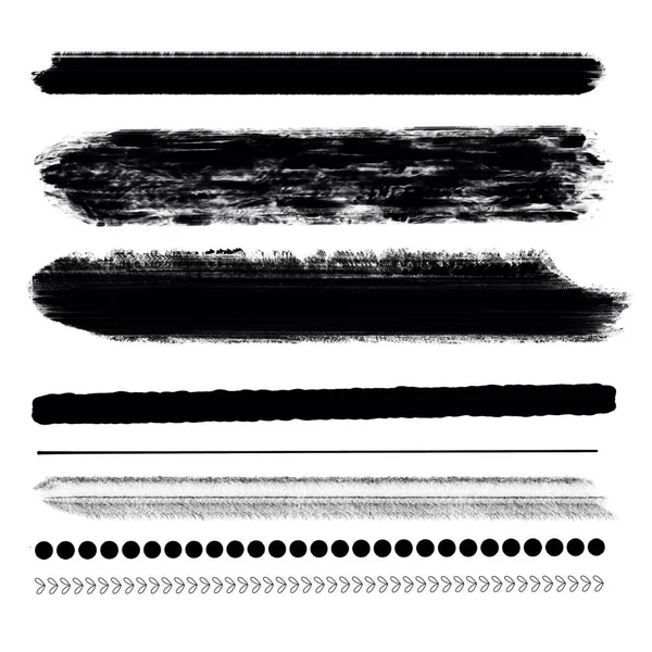 Hand drawn various shapes brush strokes. Creative black thin paint brush lines, isolated on white background. — Stock Photo, Image