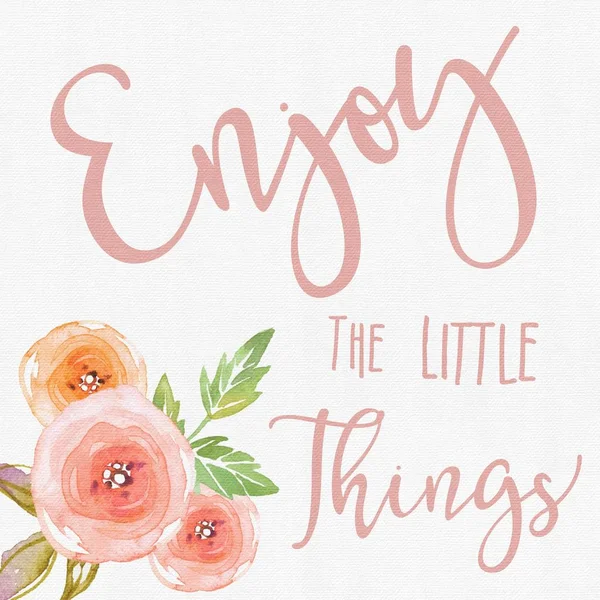 Cytat - Ciesz się małymi rzeczami z kwiatami — Zdjęcie stockowe