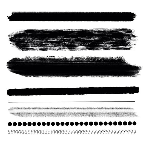 Hand drawn various shapes brush strokes. Creative black thin paint brush lines, isolated on white background. — 스톡 사진