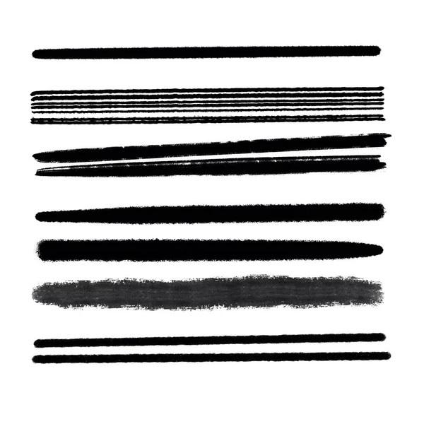 Hand drawn various shapes brush strokes. Creative black thin paint brush lines, isolated on white background. — Stock Photo, Image