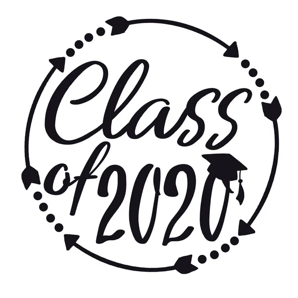 Клас 2020 з випускною шапочкою та рамкою зі стрілками та крапками Стокова Картинка