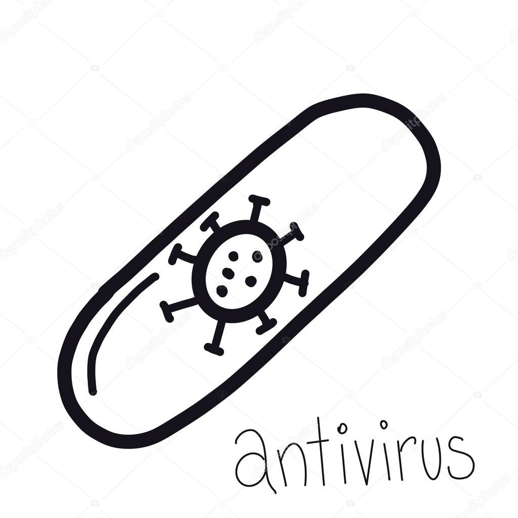 Antivirus pill icon isolated on white