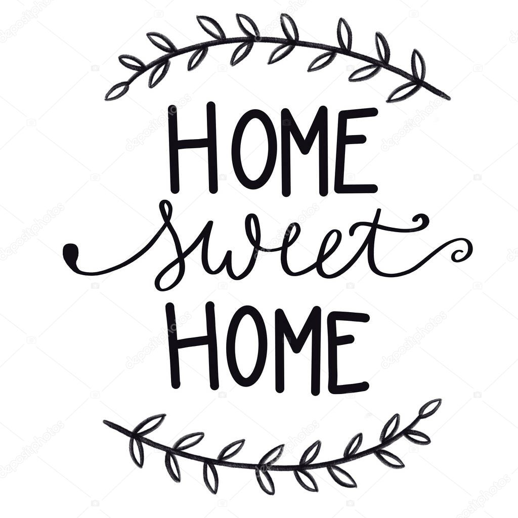 A close up of a Home Sweet Home logo