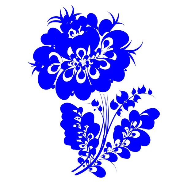 Flor azul silhueta vetor eps10 arte popular pintura decorativa — Vetor de Stock