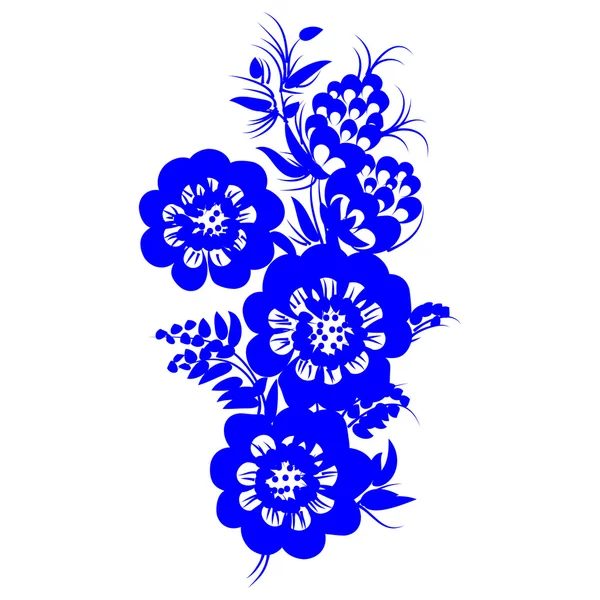 Ρομαντικό ζωγραφική λουλουδιών μπλε σιλουέτα διάνυσμα eps10 λαϊκής τέχνης — Διανυσματικό Αρχείο