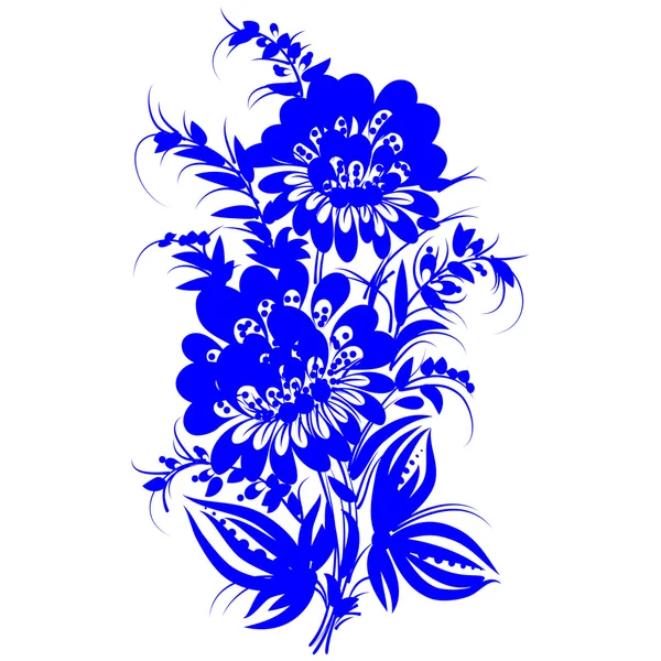 Pintura romântica flor azul silhueta vetor eps10 arte popular d —  Vetores de Stock