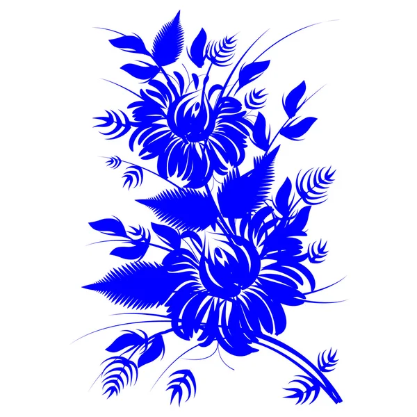 Romantik resim çiçek mavi siluet vektör eps10 halk sanatı d — Stok Vektör