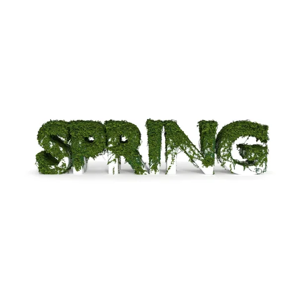 Inscripție de primăvară carte poștală pe fundal alb 3D redare jpg — Fotografie, imagine de stoc