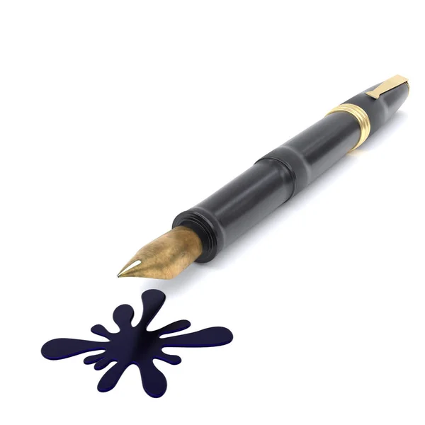 3d rendering ink pen with stain icolated — Stock Photo, Image