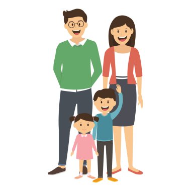 Mutlu aile ayakta birlikte beyaz arka plan üzerinde izole