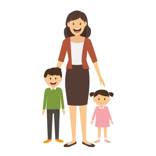 Feliz mãe e crianças de pé juntos isolado no fundo branco — Vetor de Stock