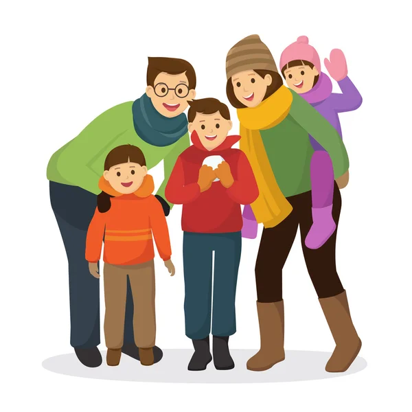 Mutlu aile renkli kış giysileri içinde