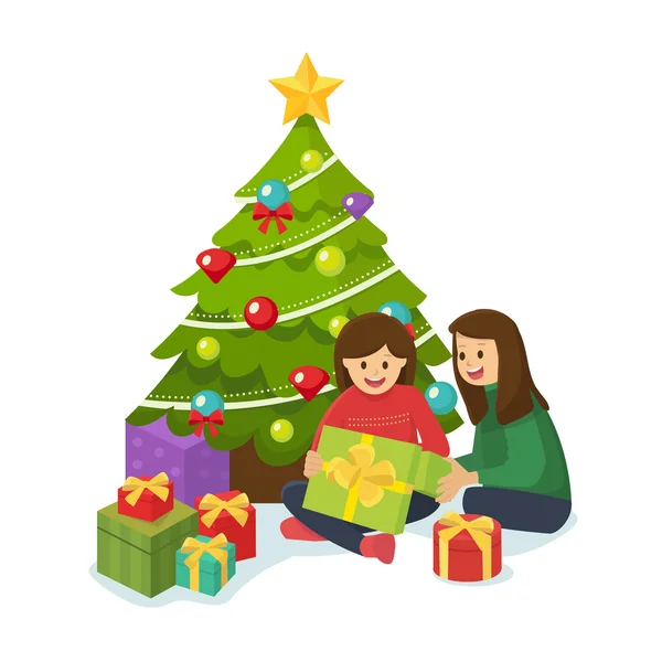 Açılış çocuklar Noel ağacın önünde sunar