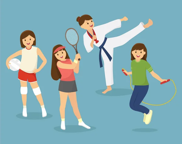 Niños, niñas deportes — Vector de stock