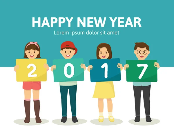 Mutlu yeni yıl 2017 harflerin elinde çocuklar