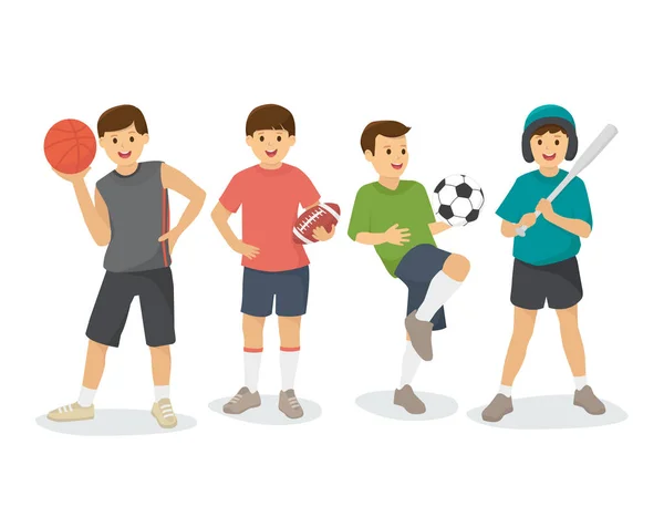 Мальчики, детский спорт, активный отдых — стоковый вектор